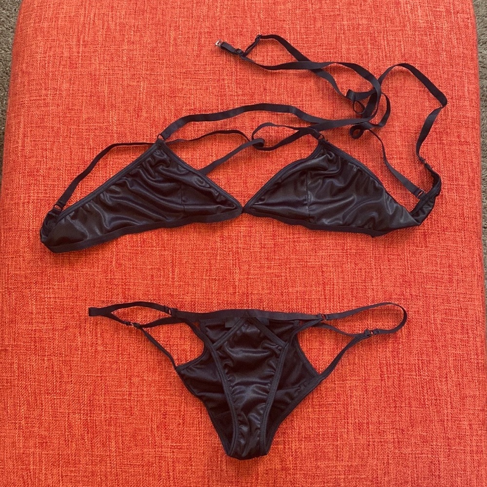 WIDOW Black Goth Triangle Bra Bralette Panty 2pc Set